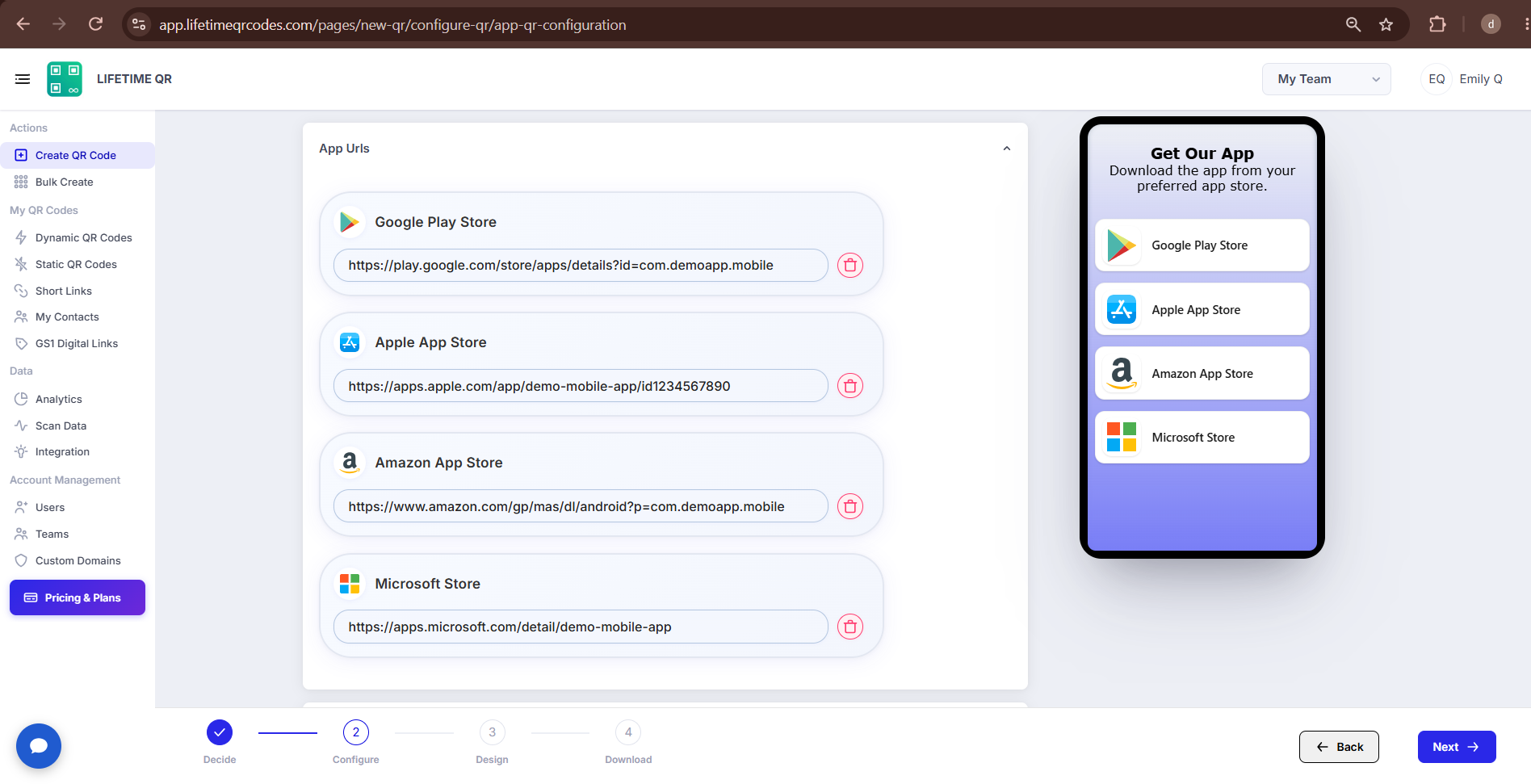 App Download App URLs Section
