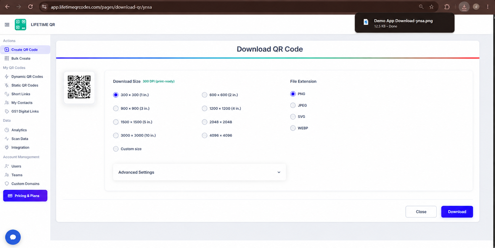 App Download Download Options Screen