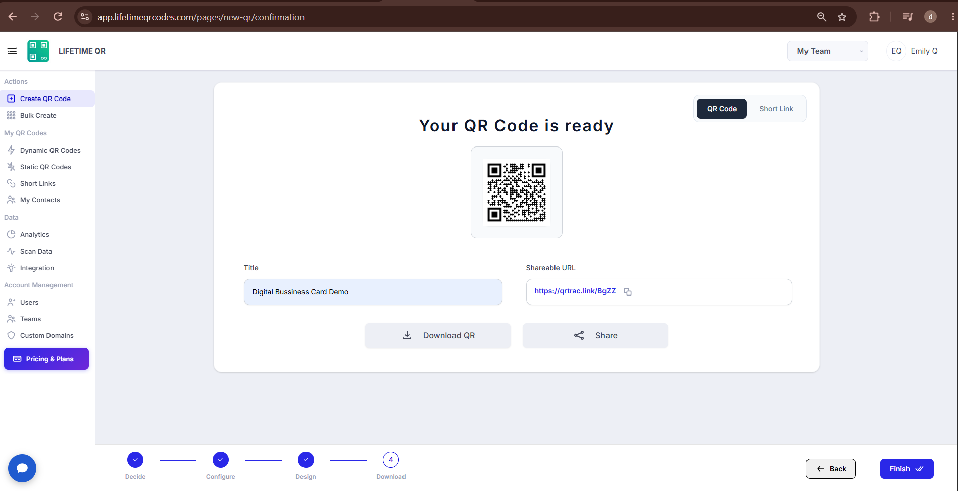 Digital Business Card QR Code Ready Screen