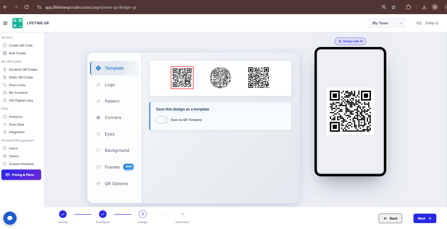 Image Gallery QR Code Design Screen
