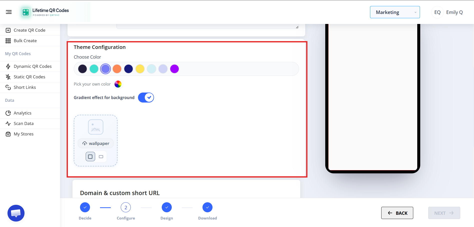 Theme customization with color and background options