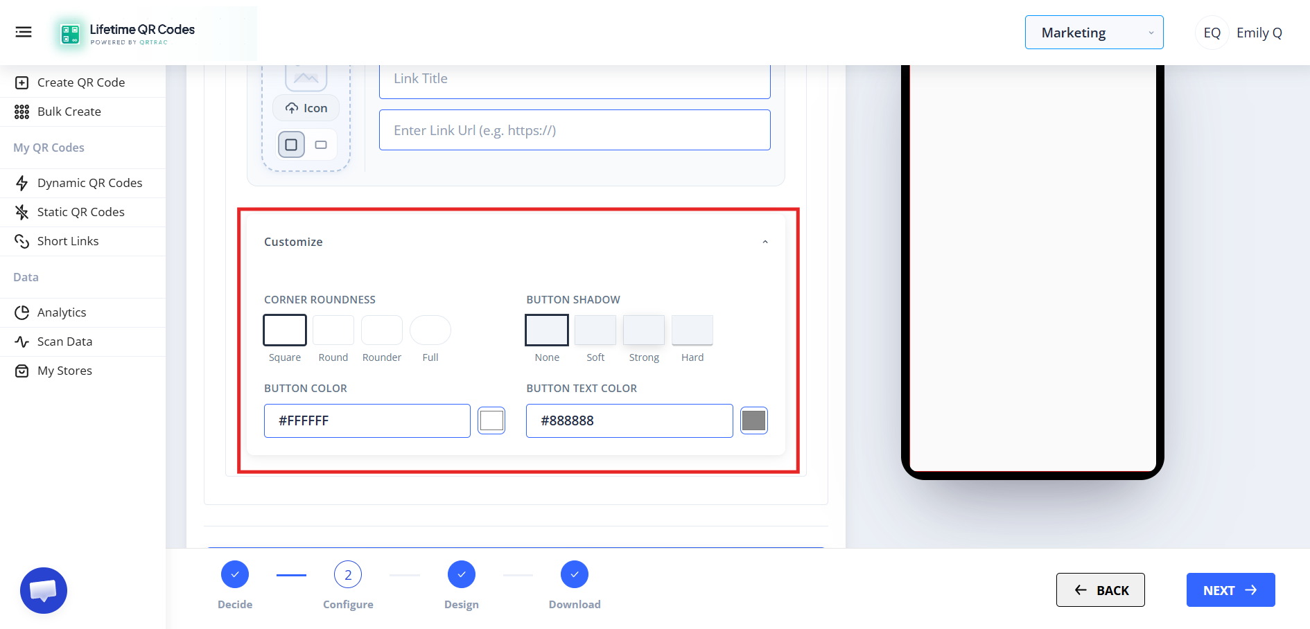 Button customization options