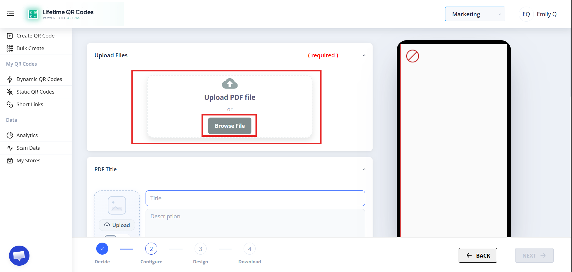 PDF file upload section