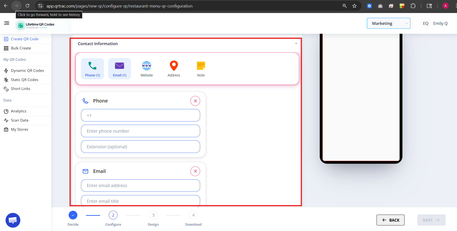 Contact information fields