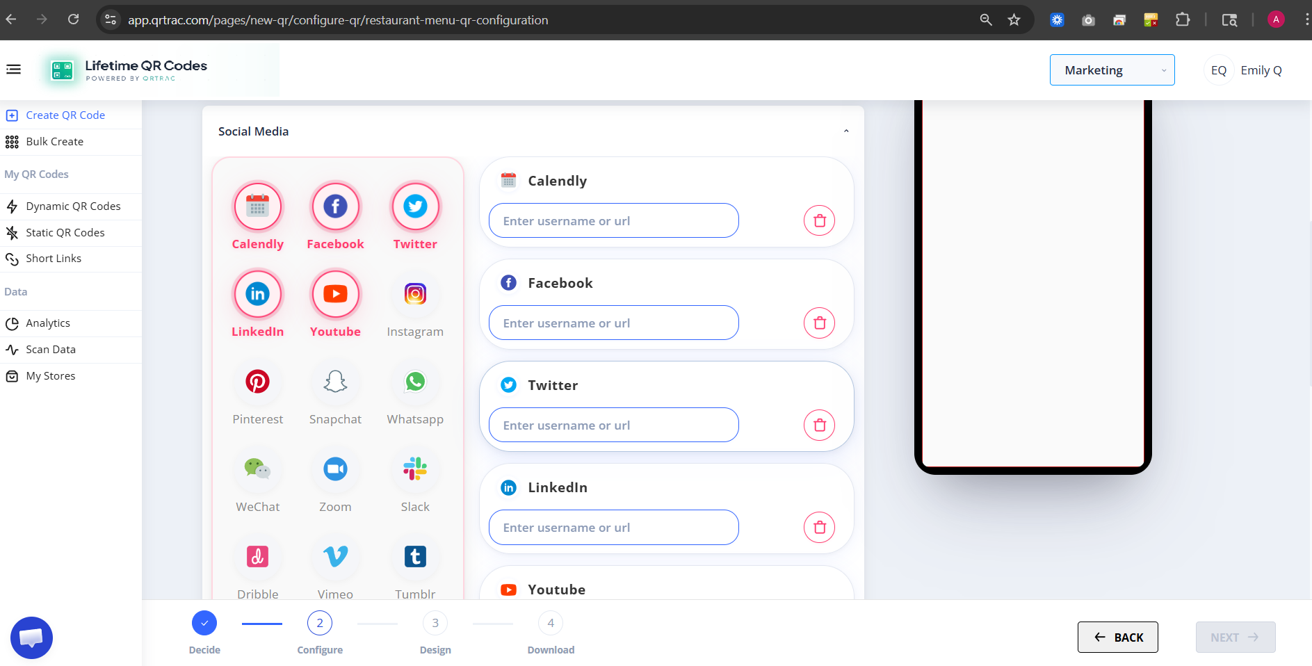 Social media links section
