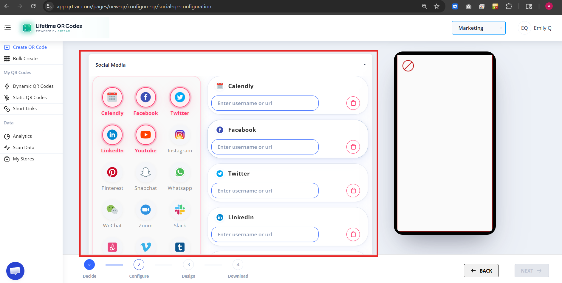 Social Media section showing platform icons
