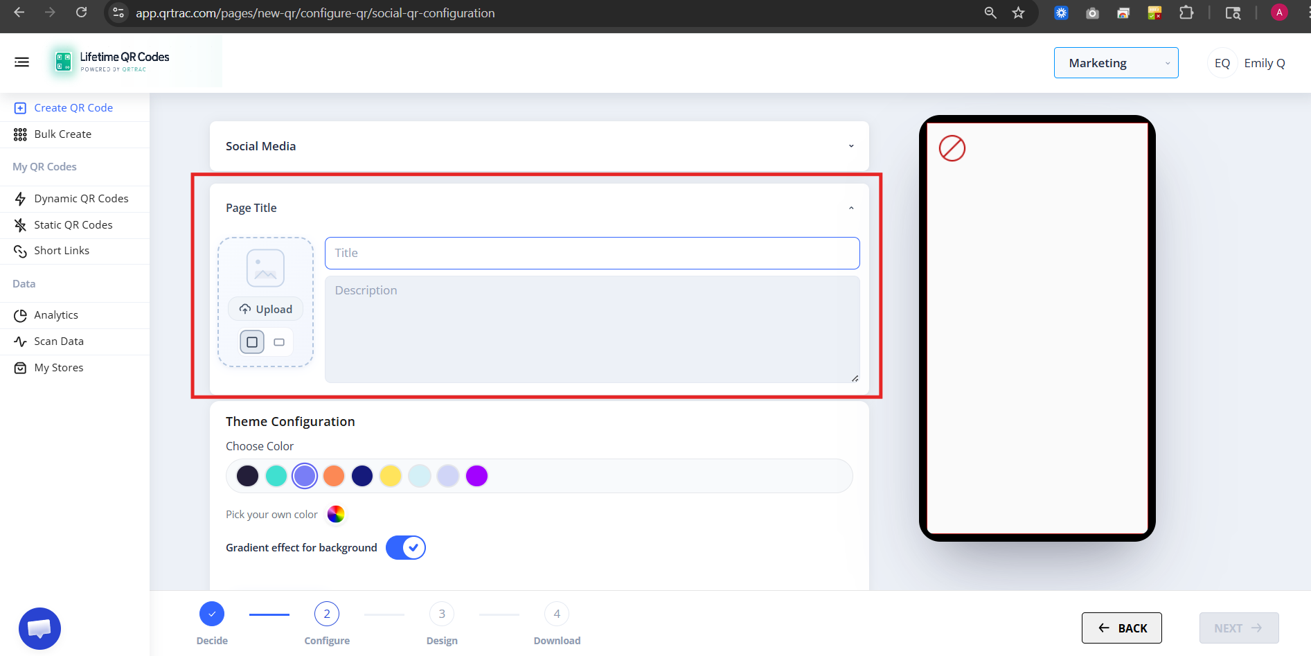 Upload section for logo/profile image