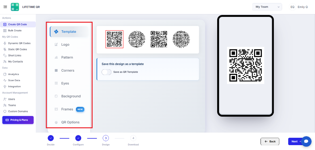 Wi-Fi QR Code design and customization screen