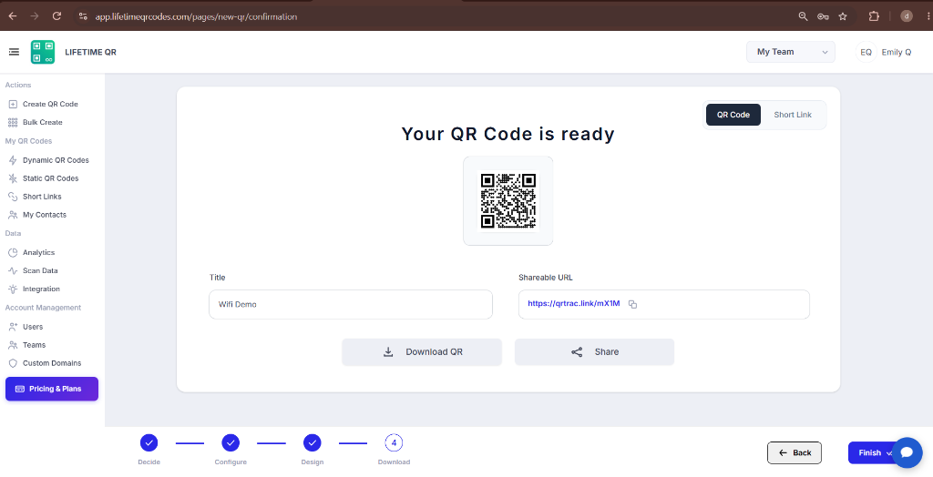 Wi-Fi QR Code review and confirmation screen