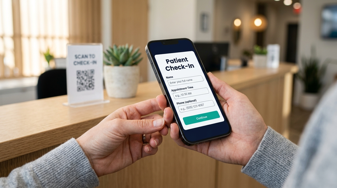 Patient completing a digital check-in form on a smartphone