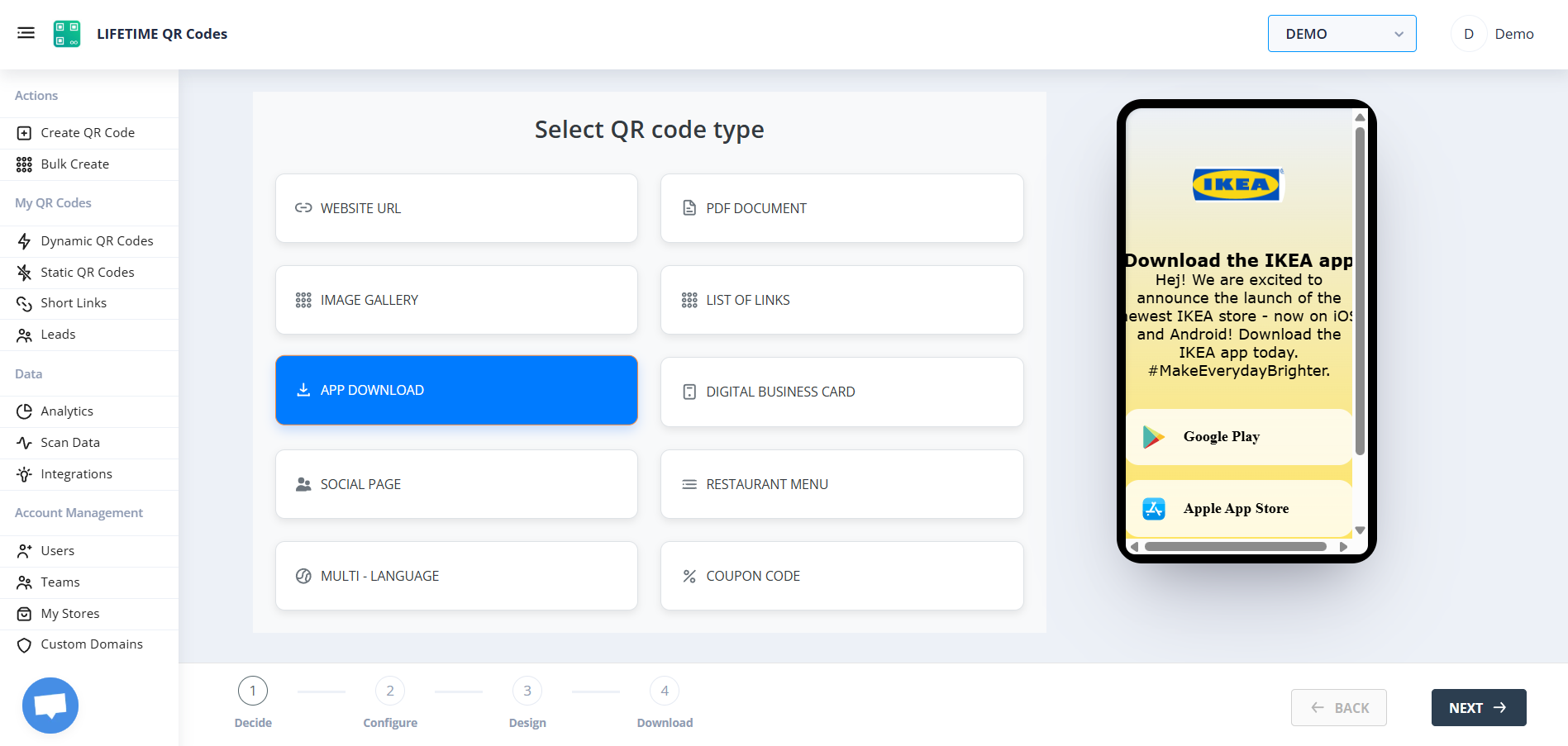 LifetimeQR App Download Dashboard