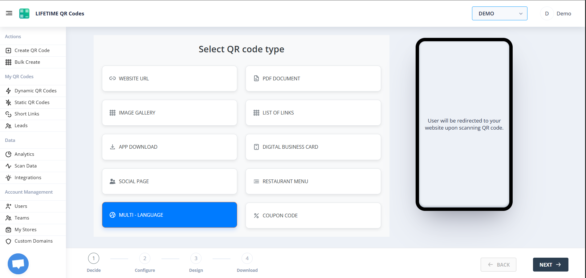 LifetimeQR Multi-Language Dashboard