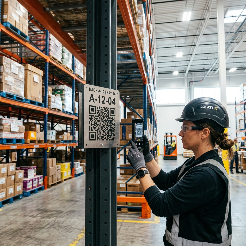 Scanning an industrial QR code in a warehouse